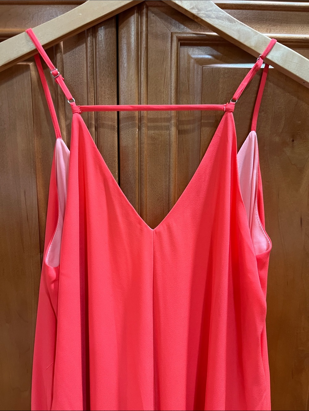 PINCH Coral-Red V-Neck Slip Dress with Adjustable Straps - Picture 5 of 6